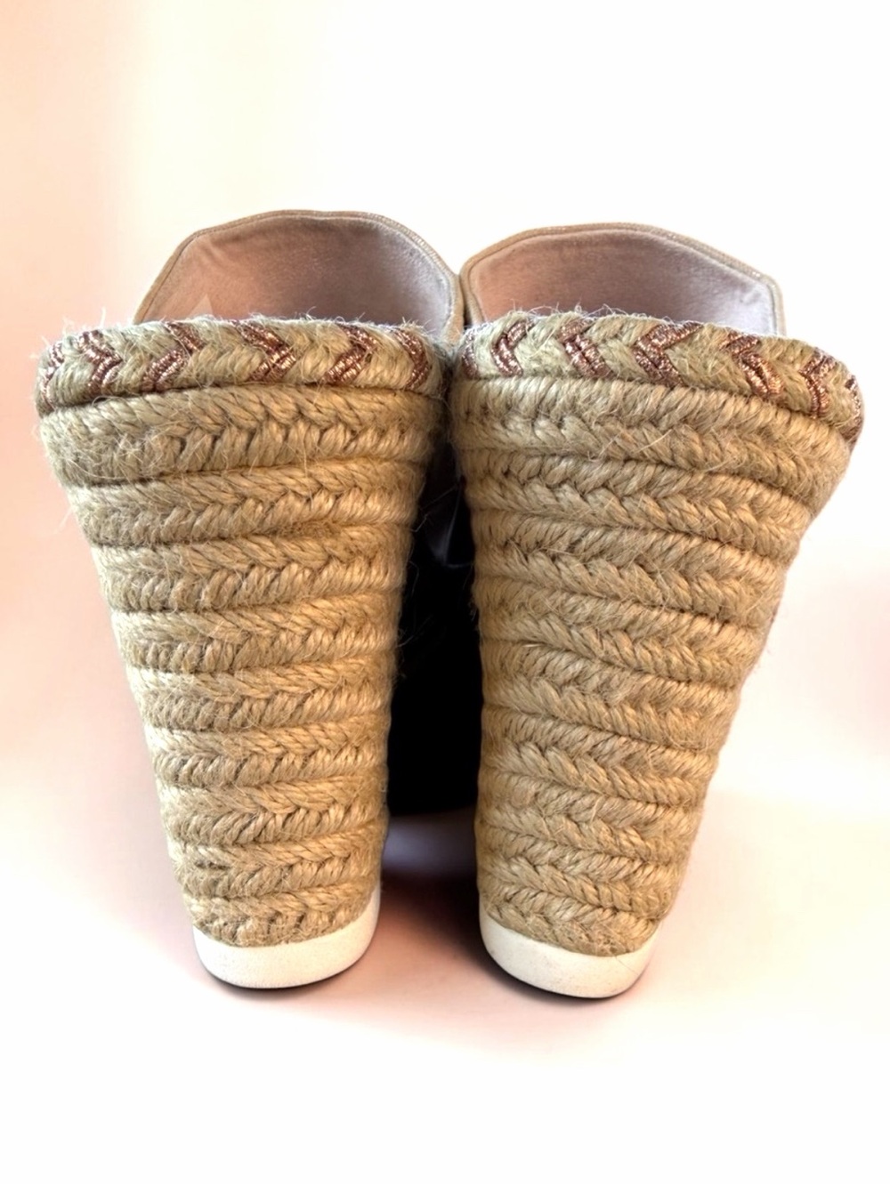TOMS Pink & Beige Espadrille Wedge Slides - Picture 5 of 7